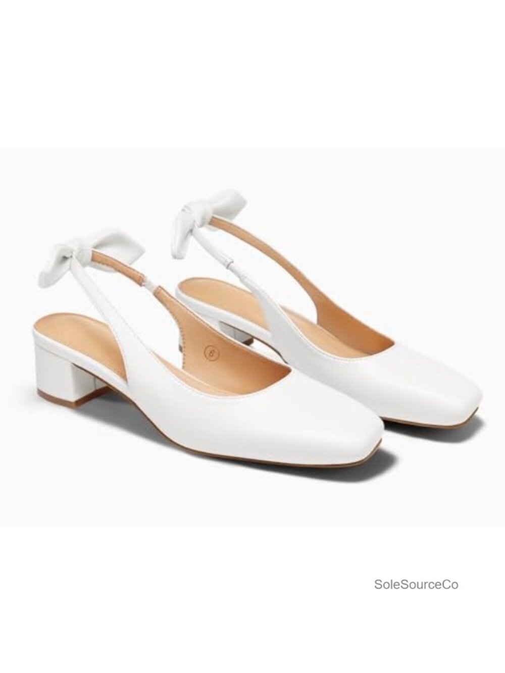 Slingback Bow Pumps, Chunky Low Heel Dress Shoes for Women Wedding Party - Picture 4 of 6